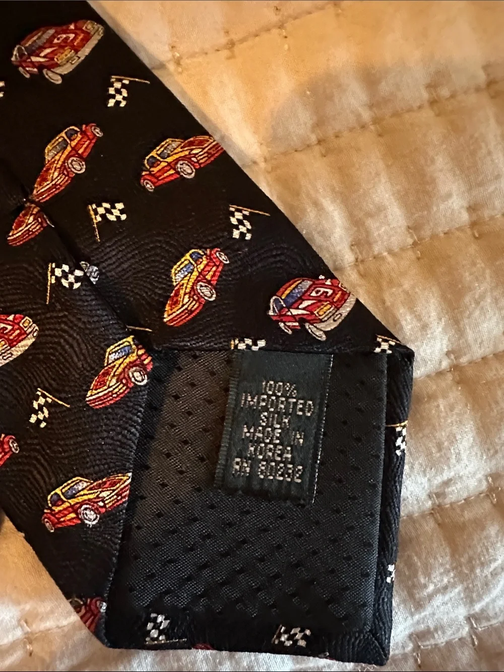 Boutique Boys Black Racecar Zipper Kids Tie with Red Race Car Pattern Like new!